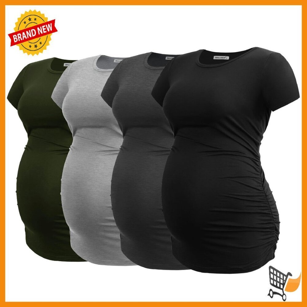 Maternity T-Shirts 4-Pack Stretchy Side Ruched Pregnancy Tops